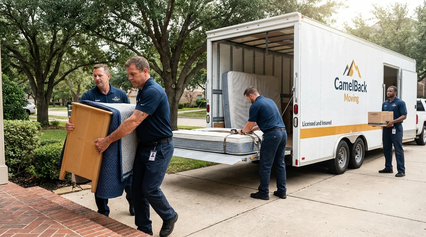 Crew loading residential truck for cross-state move from Battle Ground, IN